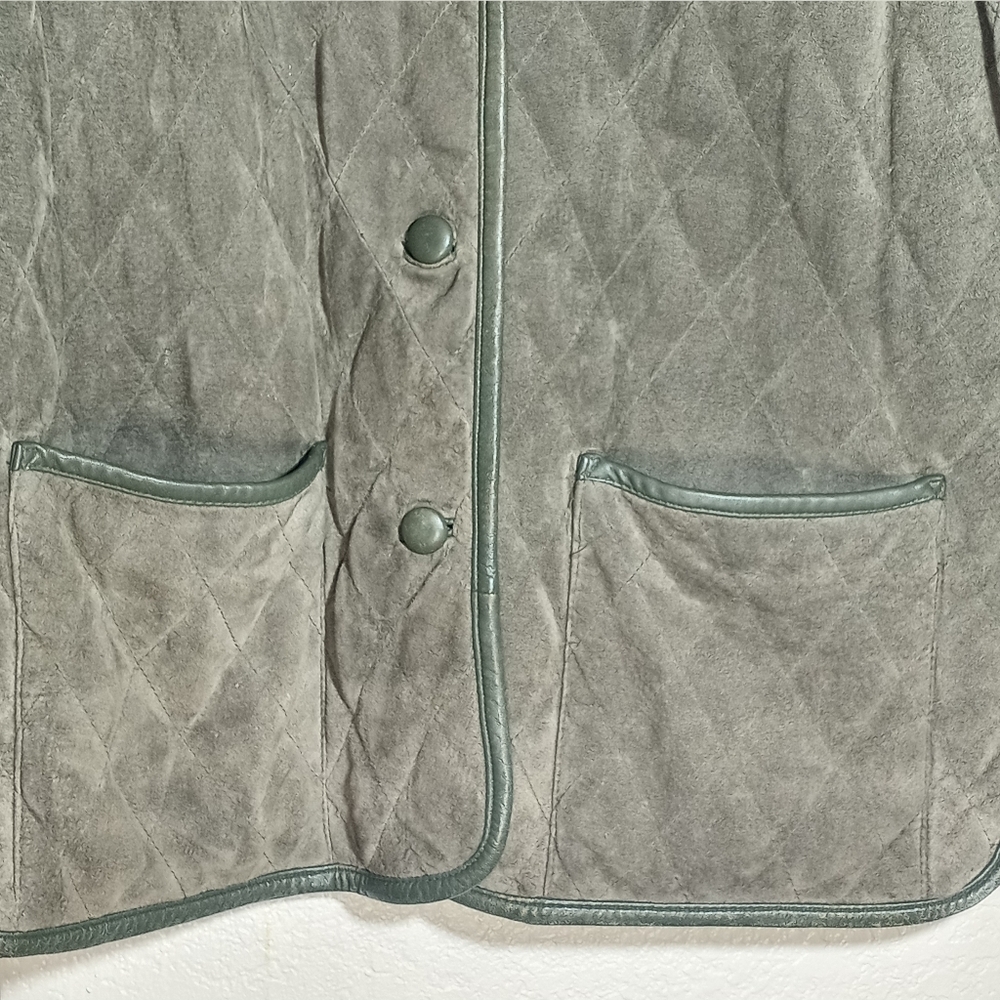 Vintage Preston And York Quilted Suede And Leather Trim Olive Green Chore Jacket - Picture 5 of 12